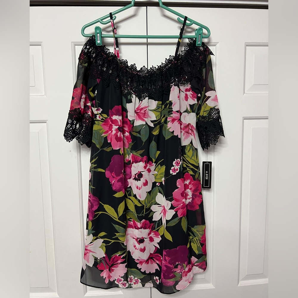A. Byer Black and Pink Floral Dress - NWT